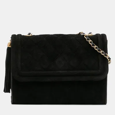 Pre-owned Chanel Black Quilted Suede Tassel Flap