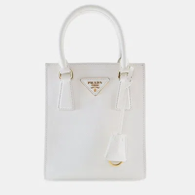 Pre-owned Prada White Mini Saffiano Lux Tote