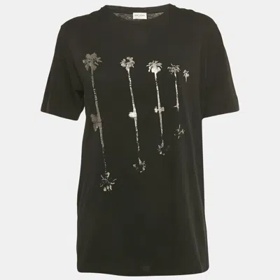 Pre-owned Saint Laurent Black Foil Print Jersey T-shirt Xs