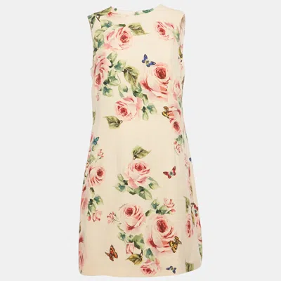 Pre-owned Dolce & Gabbana Pink Rose Print Crepe Sleeveless Shift Dress M