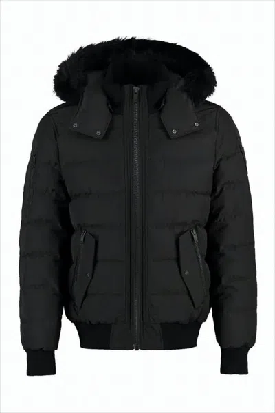 Moose Knuckles Quilted Down Jacket With Fur-trimmed Hood And Front Zipper In Black