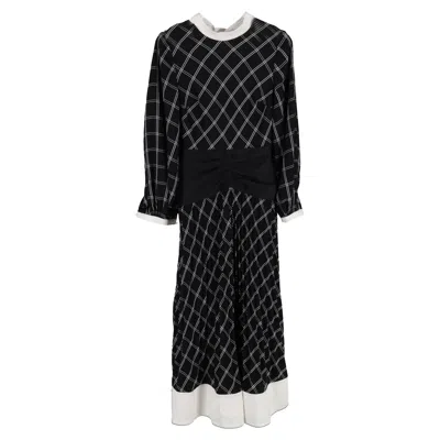 Self-portrait Check Panel Midi Dress In Black Polyester In Black