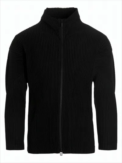 Issey Miyake Pleated Texture Jacket With High Collar In Black