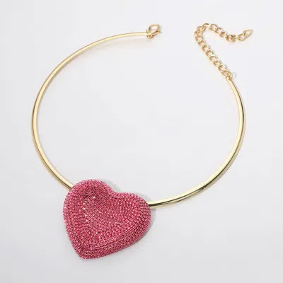 Fashnzfab Rhinestone Paved Heart Pendant Necklace In Multi