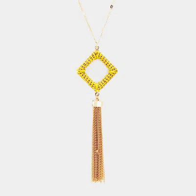 Fashnzfab Thread Wrapped Square Hoop Drop Chain Tassel Necklace In Gold