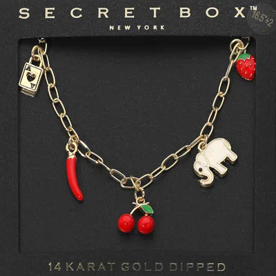 Fashnzfab Secet Box_14k Gold Dipped Cherry Elephant Chili Strawberry Lock Charm Station Paperclip Chain Neckla In Gold