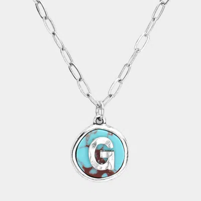Fashnzfab -g- Initial Monogram Turquoise Pendant Necklace In Metallic