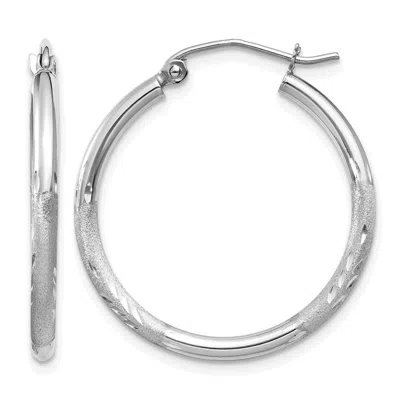 Diamond2deal 14k Gold Satin & Diamond-cut 2x30mm Round Hoop Earrings In Metallic