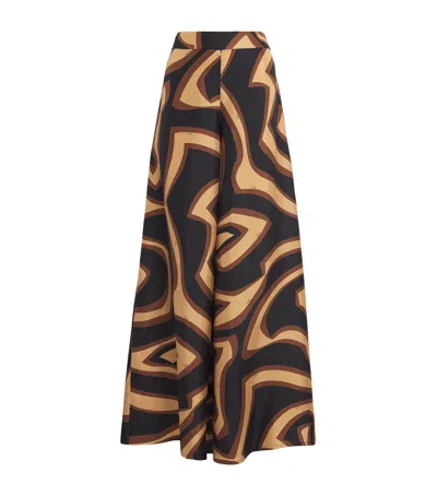 Pucci Labirinto Print Silk Wide Pants Trousers Black In Multi