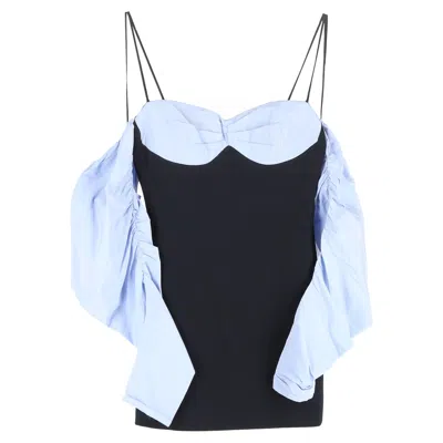 David Koma Ruched Layered Mini Dress In Blue And Black Cotton In Blue