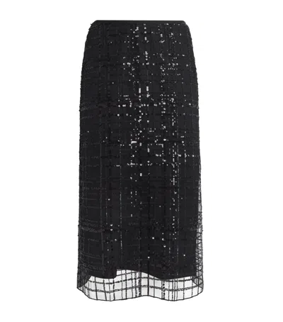 Max & Co Sequin Check Midi Skirt In Black