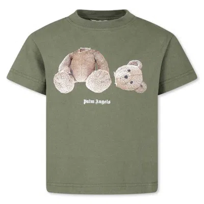 Palm Angels Kids Teddy Bear Cotton T-shirt In Green