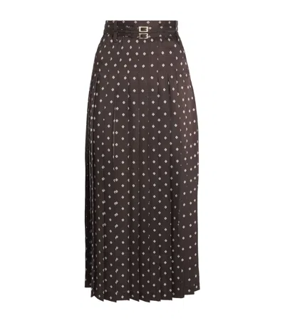 Sandro Pleated Patterned Midi Skirt In Brown