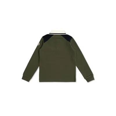 Moncler Kids Contrast Tip Long-sleeve Polo Shirt In Green