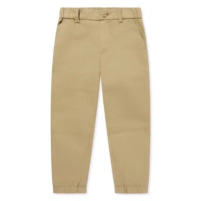 Moncler Kids Cotton Gabardine Trousers In Brown