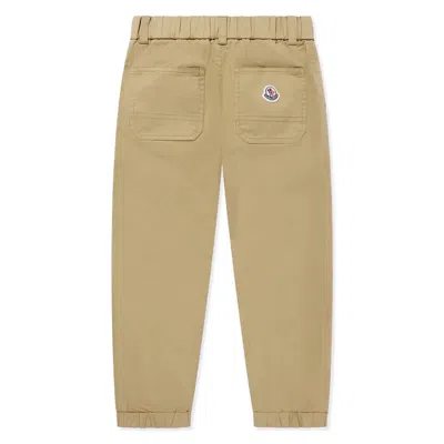Moncler Kids Cotton Gabardine Trousers In Brown