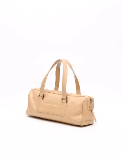 Pre-owned Chanel Caviar Chocolate Bar Boston Bag In Sand