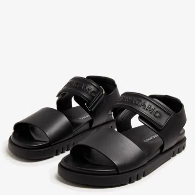 Ferragamo Double Strap Sandals In Black