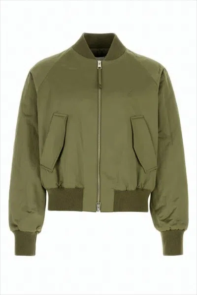 Ami Alexandre Mattiussi Cropped Green Bomber Jacket With Flap Pockets In Green