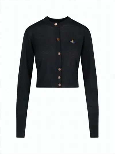Vivienne Westwood Cropped Cardigan With Distinctive Buttons And Embroidered Emblem In Black