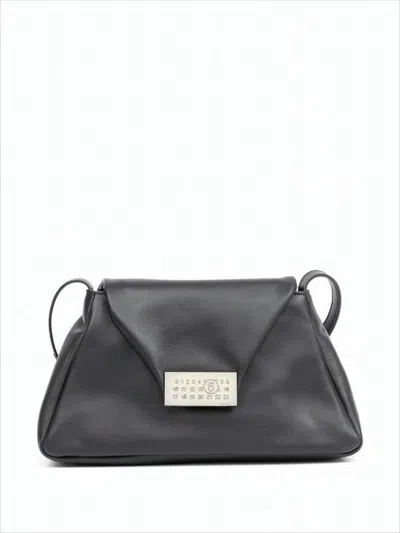Mm6 Maison Margiela Structured Triangular Shoulder Bag In Smooth Calf Leather In Gray