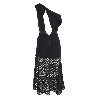 Self-portrait Lace Detail Midi Dress In Black Polyester In Black