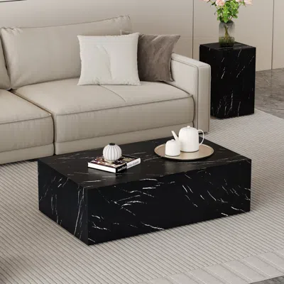 Streamdale Furniture Streamdale 39" Marble Texture Coffee Table - Perfect Living Room Accent In Black