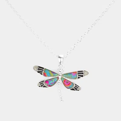 Fashnzfab Patterned Dragonfly Pendant Necklace In Multi