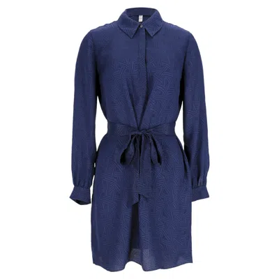 Diane Von Furstenberg Patterned Mini Shirt Dress In Navy Blue Silk In Blue