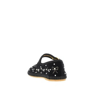 Valentino Signature Vlogo Ballerina Shoes In Velvet In Black