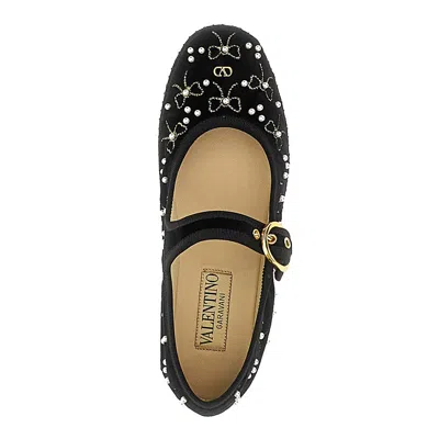 Valentino Signature Vlogo Ballerina Shoes In Velvet In Black
