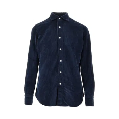 Finamore 1925 Corduroy Shirt In Blue