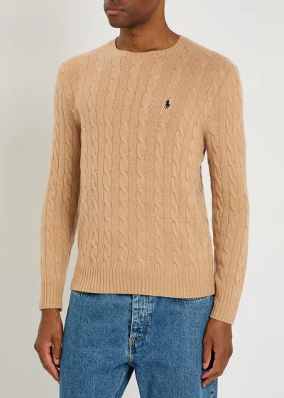 Polo Ralph Lauren Beige Cable Knit Crewneck Sweater With Pony Embroidery On The Front In Wool And Cashmere Man In Nude