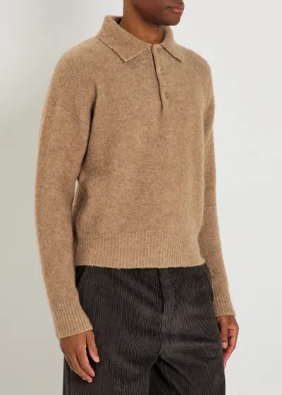 Ami Alexandre Mattiussi Ami Paris Grey Wool And Alpaca Polo Sweater Ami Paris In Brown