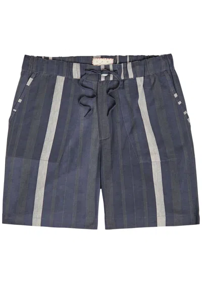 Smr Days Escubelle Striped Cotton And Linen-blend Shorts In Blue