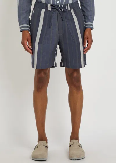 Smr Days Escubelle Striped Cotton And Linen-blend Shorts In Blue