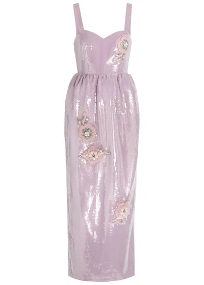 Huishan Zhang Sequin Floral Midi Dress In Multi