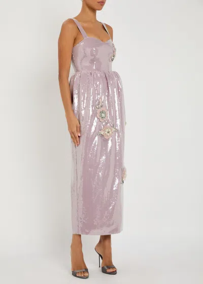 Huishan Zhang Sequin Floral Midi Dress In Multi