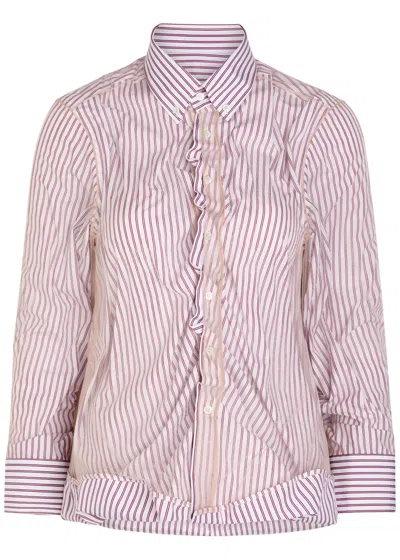 Maison Margiela Womens Red Stripe Stripe-print Layered-tulle Cotton Shirt In Multi