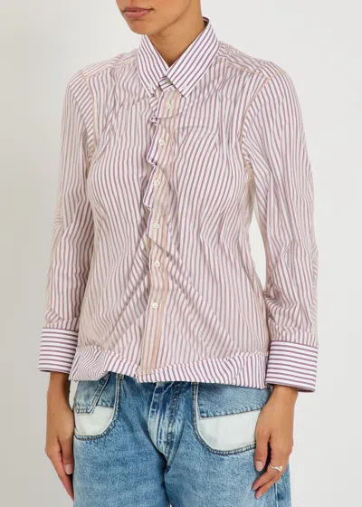 Maison Margiela Womens Red Stripe Stripe-print Layered-tulle Cotton Shirt In Multi