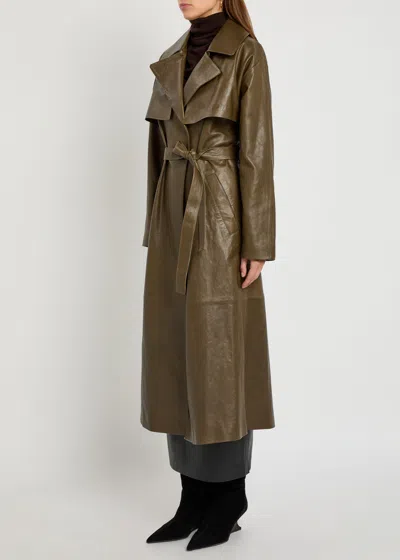 Skiim Karla Belted Leather Trench Coat In Multi