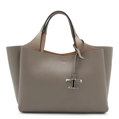 Tod's Dark Grey Leather Top Handle Bag In Gray