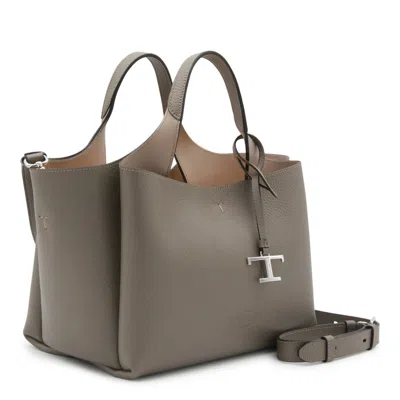 Tod's Dark Grey Leather Top Handle Bag In Gray