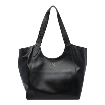Pinko Logo-detail Leather Shoulder Bag In Black