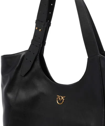 Pinko Logo-detail Leather Shoulder Bag In Black
