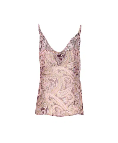 Pinko Lace And Metalized Detail V Neck Top In Multi