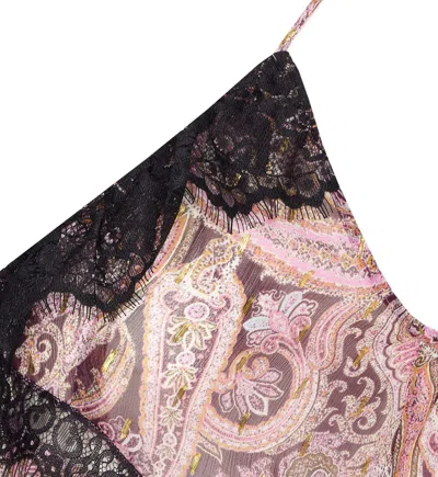 Pinko Lace And Metalized Detail V Neck Top In Multi