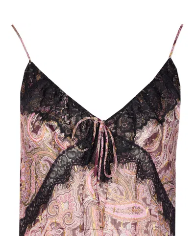 Pinko Lace And Metalized Detail V Neck Top In Multi