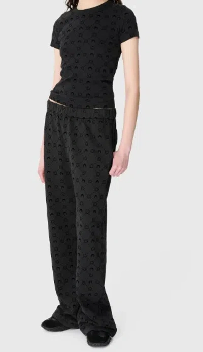 Marine Serre Moon Logo Patterned Crewneck Short Sleeve Top In Black