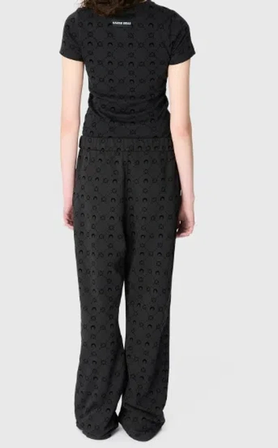 Marine Serre Moon Logo Patterned Crewneck Short Sleeve Top In Black